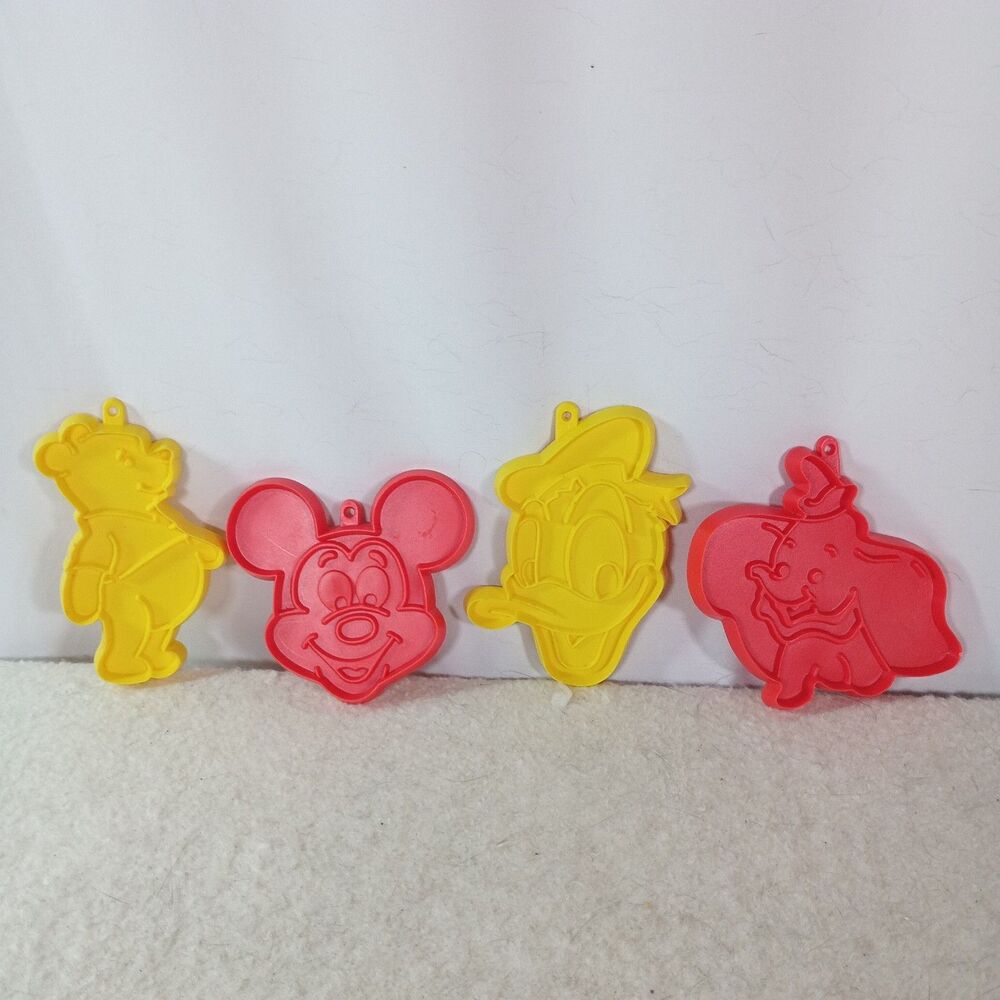 Vintage Disney Cookie Cutters Lot 4 Mickey Donald Pooh Dumbo 1970s Plastic